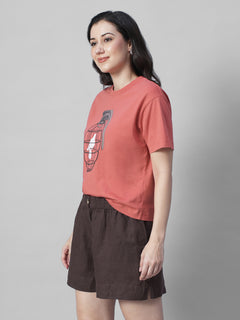 Women's Red 100% Organic Cotton Regular Fit Tshirt