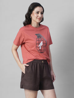 Women's Red 100% Organic Cotton Regular Fit Tshirt