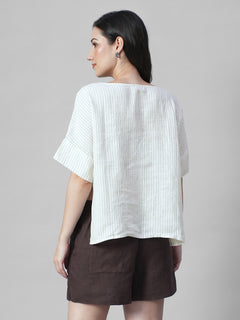 Women's Beige 100% Linen Boxy Fit Blouse
