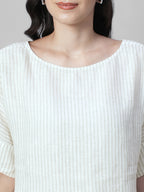 Women's Beige 100% Linen Boxy Fit Blouse