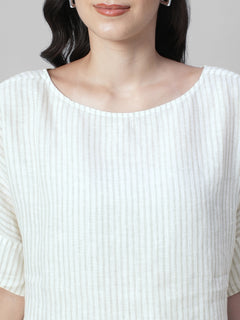 Women's Beige 100% Linen Boxy Fit Blouse