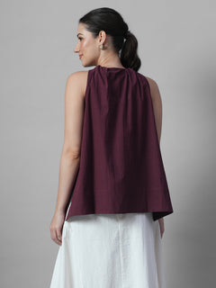 Women's Maroon 100% Linen A Line Blouse