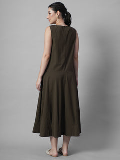 Women's Brown 100% Cotton Regular Fit Dress