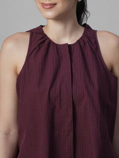 Women's Maroon 100% Linen A Line Blouse