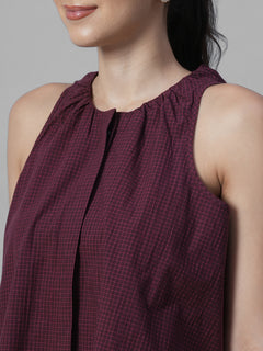 Women's Maroon 100% Linen A Line Blouse