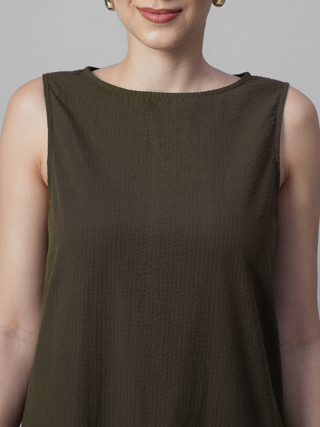 Women's Brown 100% Cotton Regular Fit Dress