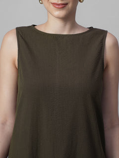 Women's Brown 100% Cotton Regular Fit Dress