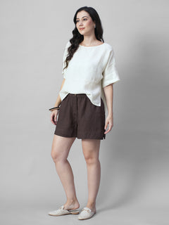 Women's Beige 100% Linen Boxy Fit Blouse