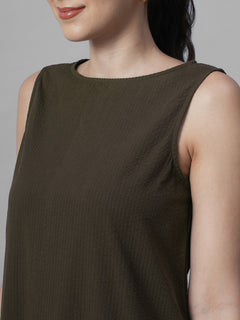 Women's Brown 100% Cotton Regular Fit Dress