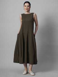 Women's Brown 100% Cotton Regular Fit Dress