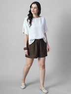Women's Coffee 100% Linen Regular Fit Shorts
