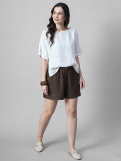 Women's Coffee 100% Linen Regular Fit Shorts