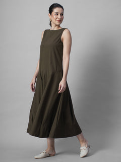 Women's Brown 100% Cotton Regular Fit Dress