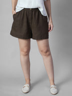 Women's Coffee 100% Linen Regular Fit Shorts