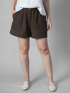 Women's Coffee 100% Linen Regular Fit Shorts