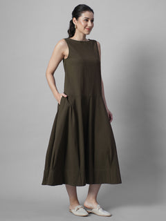 Women's Brown 100% Cotton Regular Fit Dress