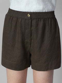 Women's Coffee 100% Linen Regular Fit Shorts
