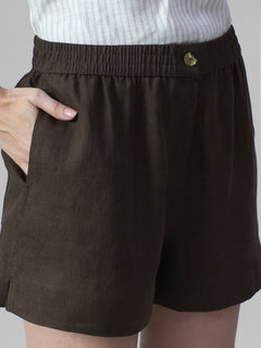 Women's Coffee 100% Linen Regular Fit Shorts