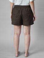 Women's Coffee 100% Linen Regular Fit Shorts