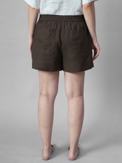 Women's Coffee 100% Linen Regular Fit Shorts