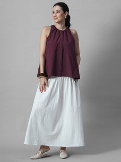 Women's Maroon 100% Linen A Line Blouse