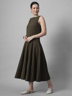 Women's Brown 100% Cotton Regular Fit Dress