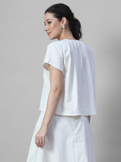 Women's Offwhite 100% Cotton Regular Fit Blouse