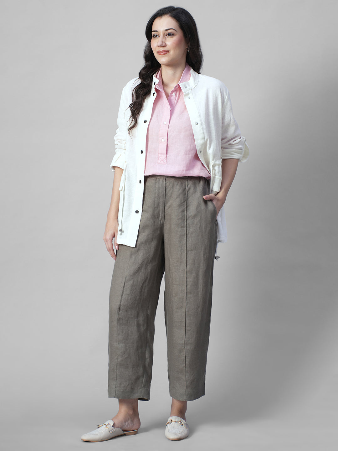 Women's Offwhite 100% Cotton Regular Fit Jacket