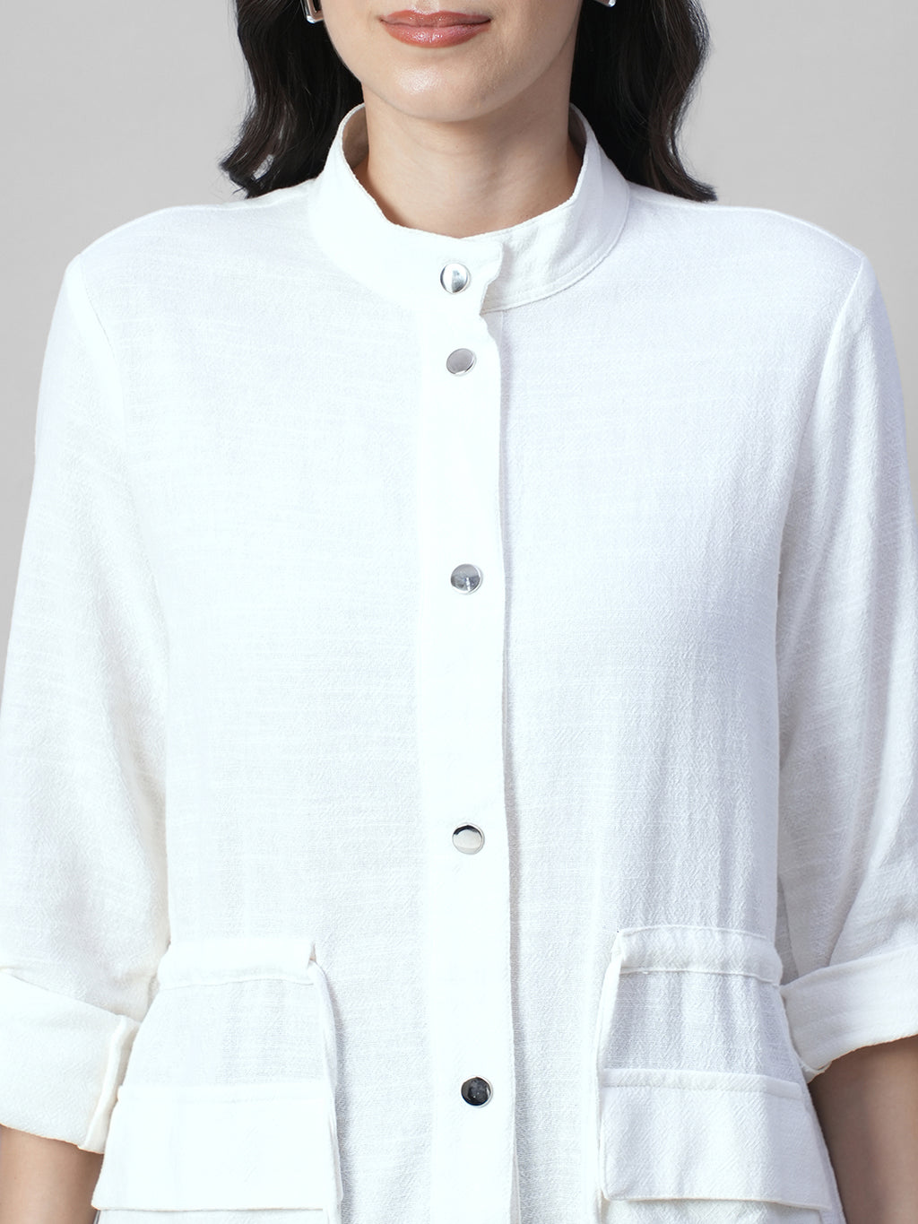 Women's Offwhite 100% Cotton Regular Fit Jacket