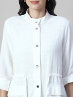 Women's Offwhite 100% Cotton Regular Fit Jacket