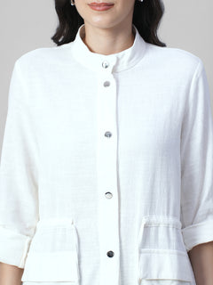 Women's Offwhite 100% Cotton Regular Fit Jacket