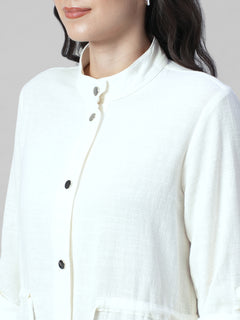 Women's Offwhite 100% Cotton Regular Fit Jacket