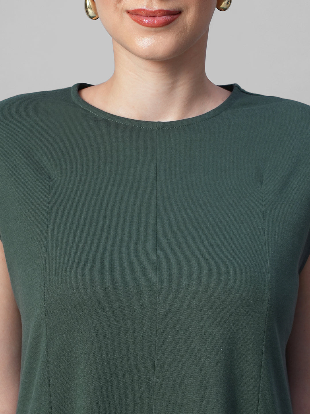 Women's Green 100% Organic Cotton Regular Fit Knit Dress