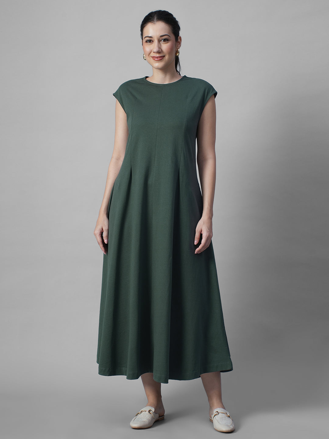 Women's Green 100% Organic Cotton Regular Fit Knit Dress – Cottonworld
