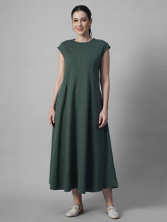 Women's Green 100% Organic Cotton Regular Fit Knit Dress