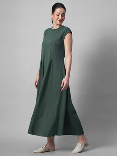 Women's Green 100% Organic Cotton Regular Fit Knit Dress