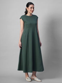 Women's Green 100% Organic Cotton Regular Fit Knit Dress