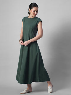 Women's Green 100% Organic Cotton Regular Fit Knit Dress