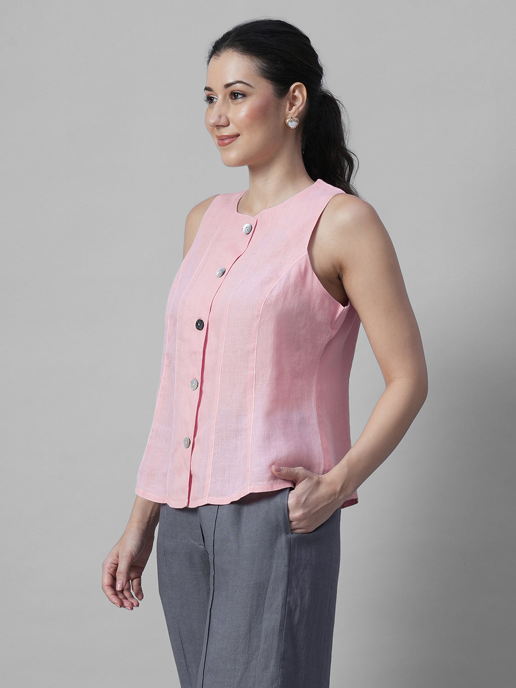 Women's Rose 100% Linen Regular Fit Blouse