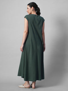 Women's Green 100% Organic Cotton Regular Fit Knit Dress