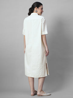 Women's Offwhite 100% Cotton Regular Fit Dress