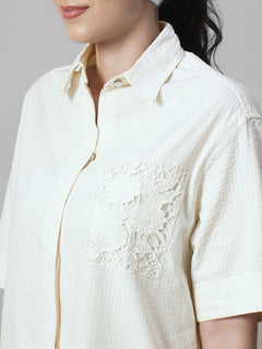 Women's Offwhite 100% Cotton Regular Fit Dress