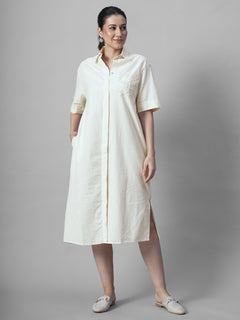 Women's Offwhite 100% Cotton Regular Fit Dress
