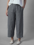 Women's Grey 100% Linen Regular Fit Pant