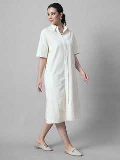 Women's Offwhite 100% Cotton Regular Fit Dress