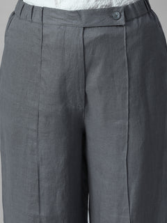 Women's Grey 100% Linen Regular Fit Pant