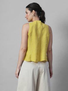 Women's Mustard 100% Linen Regular Fit Blouse