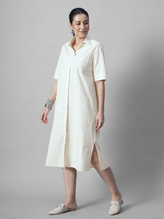 Women's Offwhite 100% Cotton Regular Fit Dress