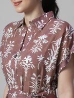 Women's Rust Linen Viscose Relax Fit Dress