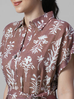 Women's Rust Linen Viscose Relax Fit Dress